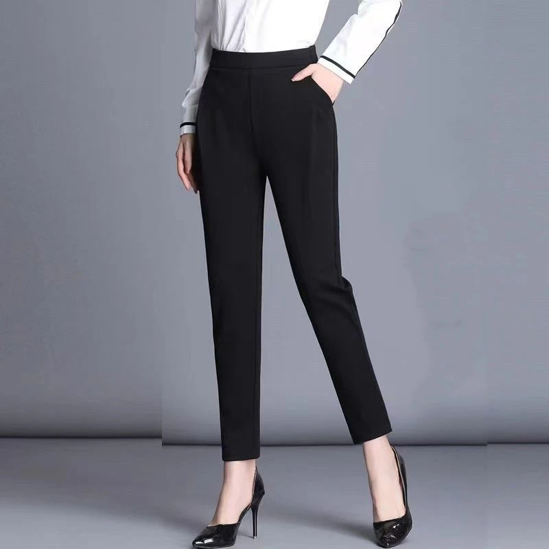 Women's Black All-match Harlan Pants Summer New Thin Solid High Waist Simplicity Plus Size Casual Pants Vintage Fashion Clothing