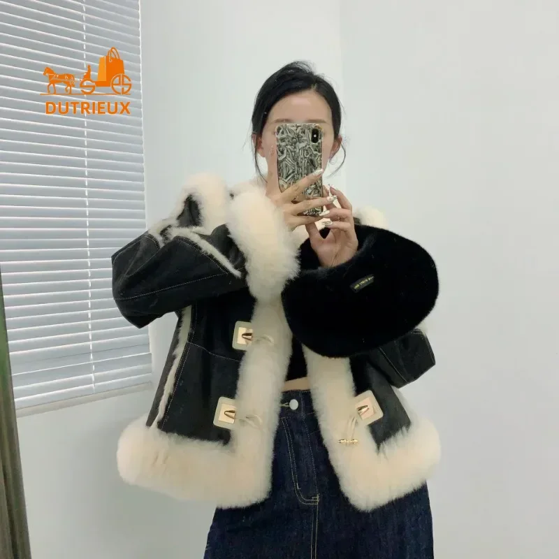 2024 Winter New Fur Coat Women's Large Fur Collar Coat Rabbit Fur One-piece Medium Short Round Collar Genuine Leather Warm Coat