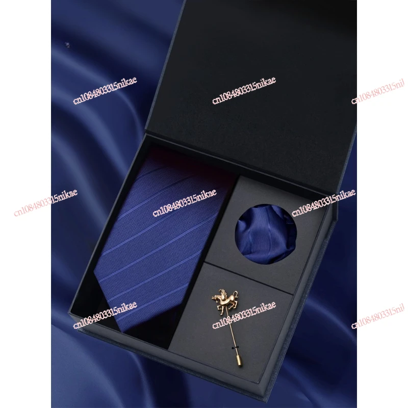 

Tie men's zipper-style high-end wedding groom's high-end no-beat dress blue suit pocket towel brooch suit