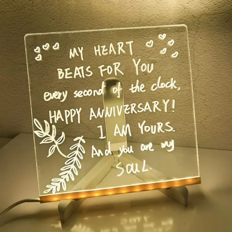 Colorful LED writing board personalized LED lights acrylic message board erasable USB kids drawing board night light