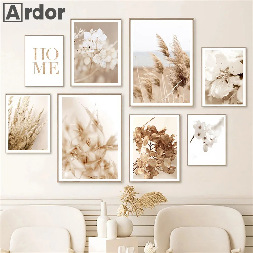 

Dandelion Rabbitail Reed Poster Flower Leaf Wall Art Print Beige Landscape Canvas Painting Wall Pictures Living Room Home Decor