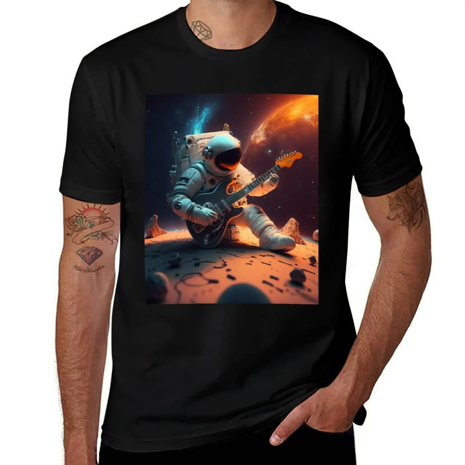 

Astronaut Playing Guitar T-Shirt football t shirt summer tops oversized t shirts for men