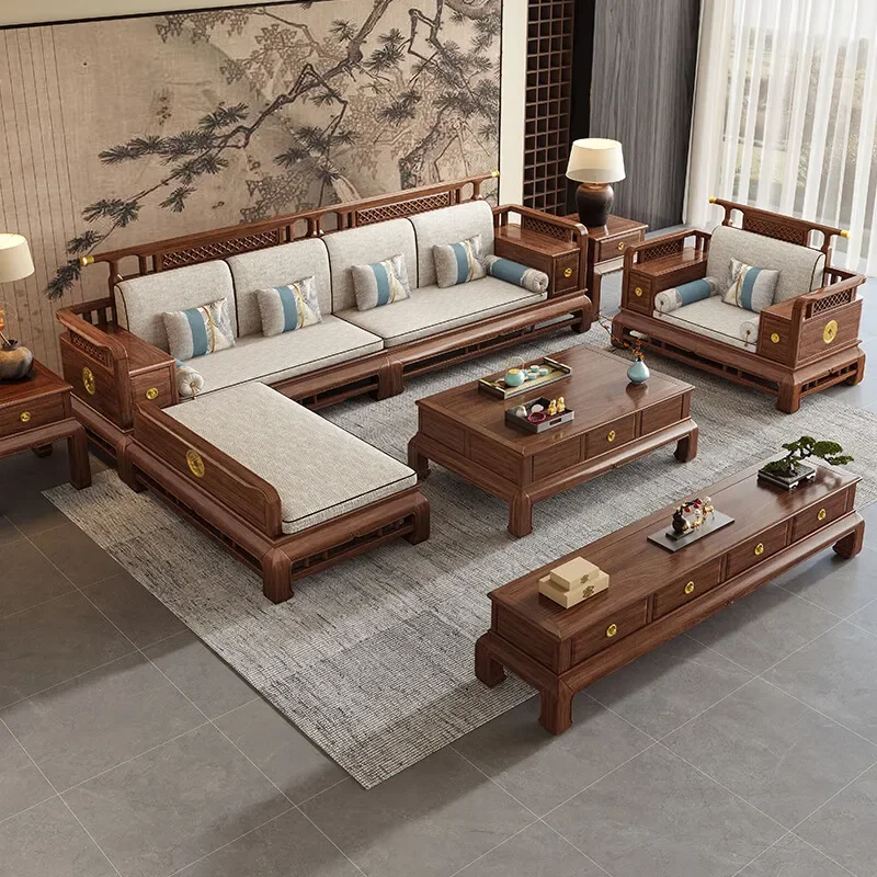 Customizable new Chinese solid wood sofa combination new Chinese winter and summer dual-purpose concubine size apartment