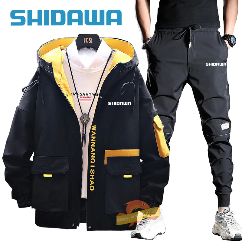 

2023 New Spring Summer Men Thin Fishing Suits Outdoor Comfortable Breathable Sportswear Casual Hooded Jacket+pants Two-piece Set