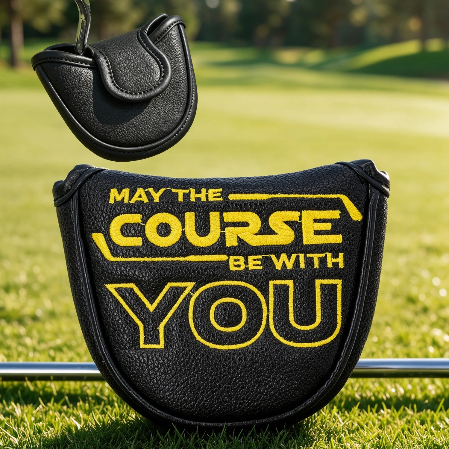 1PC Golf Mallet Putter Head Cover, Unique Letter Embroidery Pattern, Durable Black Putter Protective Cover