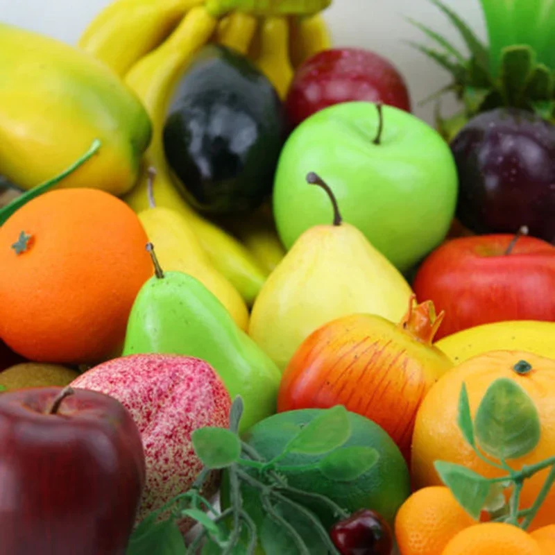 Plastikowe sztuczne owoce pomarańczowe bananowe winogrono cytrynowe rekwizyty fotograficzne do dekoracji ogrodu