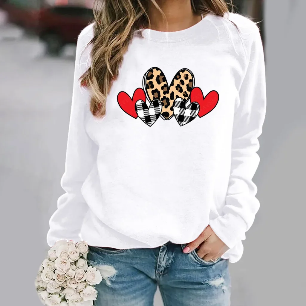 Valentine's Day Love Printed Crewneck Hoodie Women's Dress Sweatshirt  Aesthetic  Sweatshirts  Streetwear Women