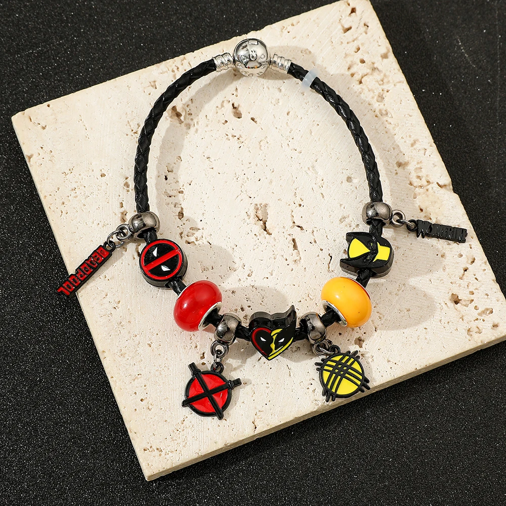 Deadpool Wolverine Charm Bracelet for Men and Women, Heart Red Beads Pendants, Marvel Jewelry, High Quality