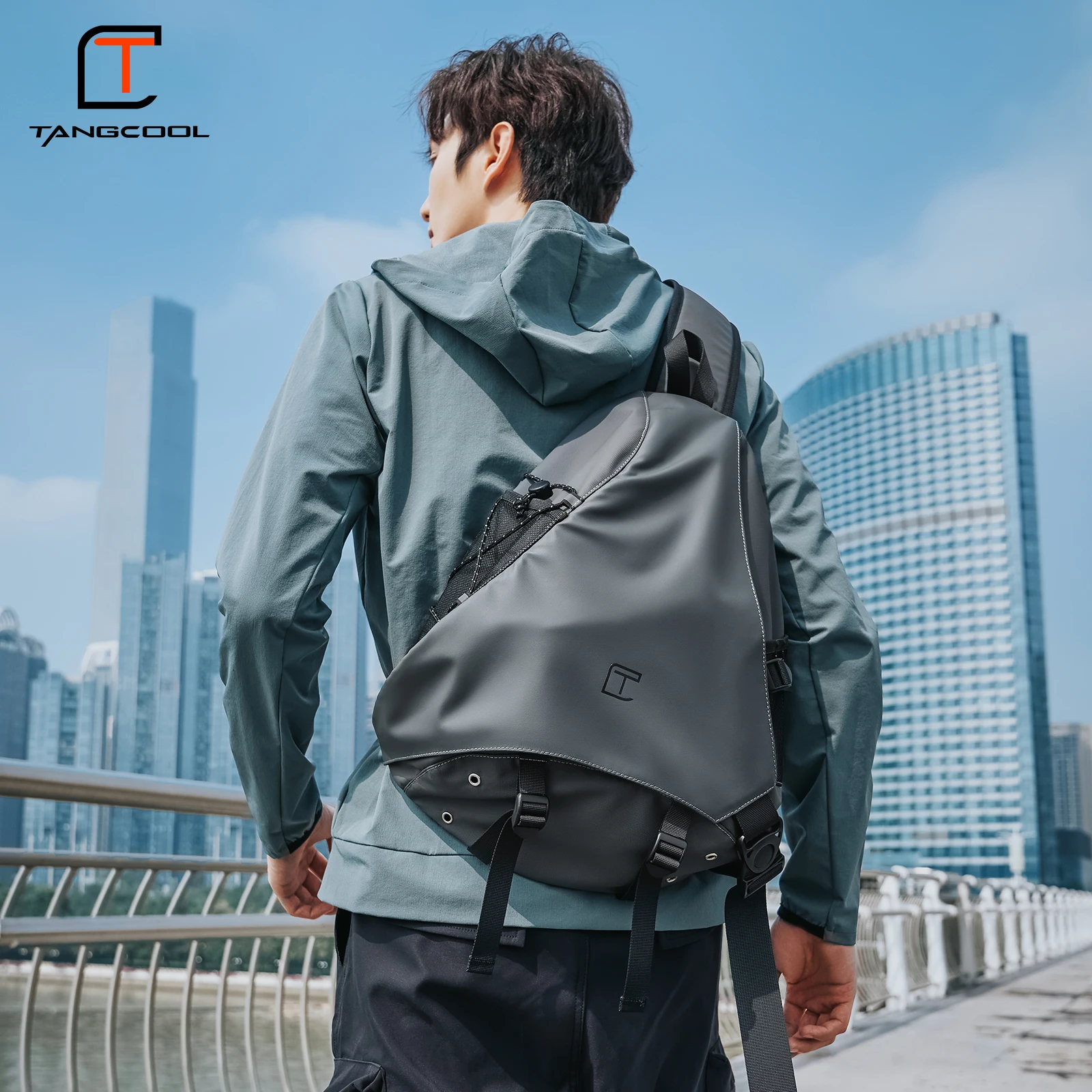 TANGCOOL Anti Theft Sling Crossbody Bag Men Water Resistant Triangle Backpack with Multi Pockets for Travel Commute