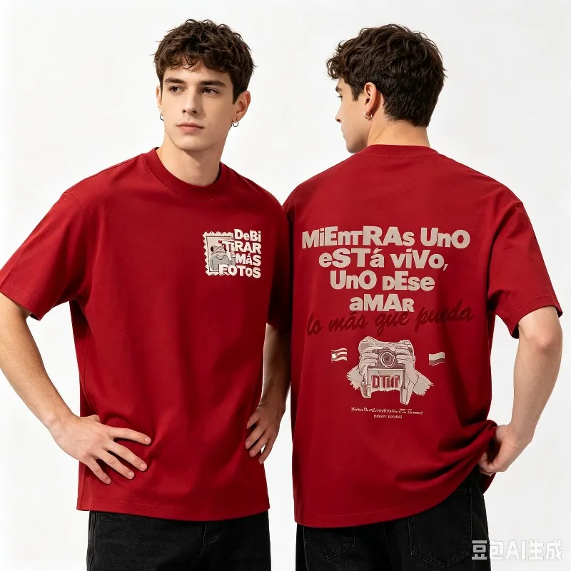 Spanish Travel Quote Camera Graphic T-Shirt Men 100% Cotton Front and Back Print for Wanderlust Outdoor Vacation