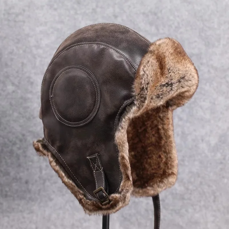 Unisex Winter Ear Protective Hats Warm Fur Skiing Hats Fashion Leather Adjustable Bomber Hats Earflap Cycling Cap