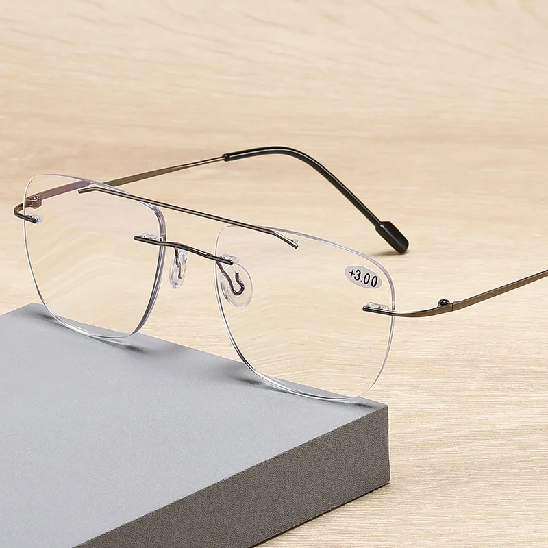 

Progressive Multifocus Reading Glasses Men Square Rimless See Near Hyperopic Anti Blue Presbyopia Framless Eyeglasses Eyewear