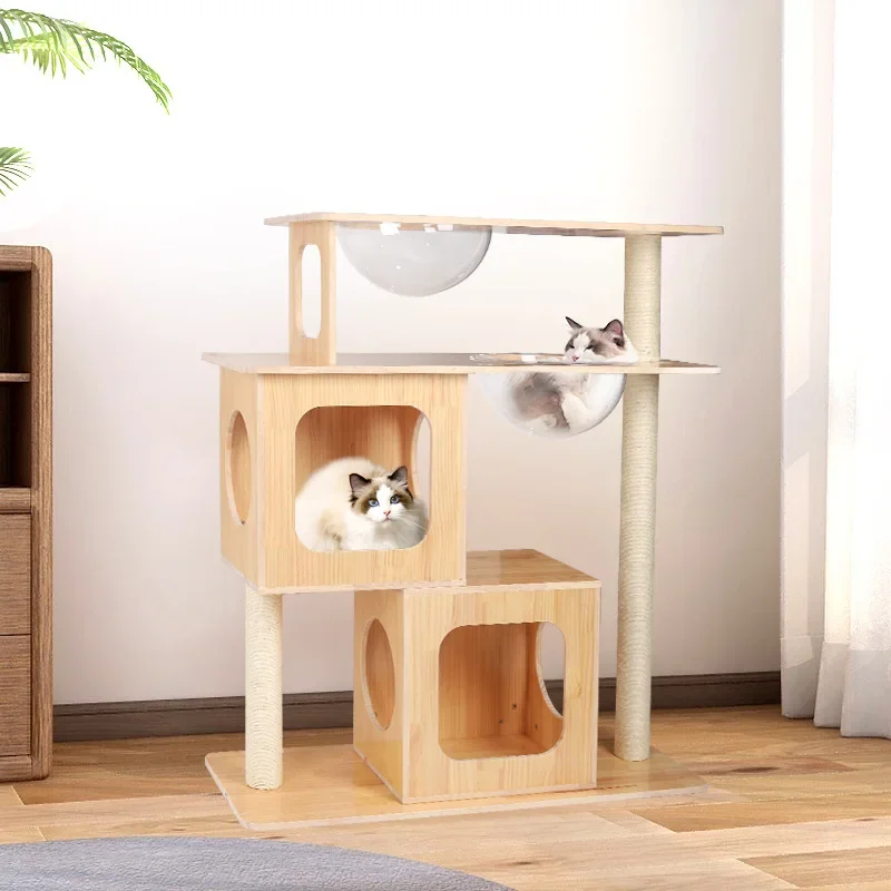 

Hot sale sisal cat climbing frame with nest solid wood cat jump platform play and sleep for pet cat