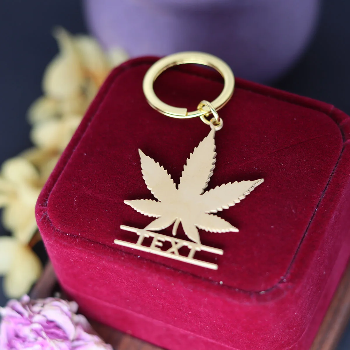 QIAMNI – porte-clés feuille d'érable en chanvre de la côte ouest, lettres gravées personnalisées en acier inoxydable, décoration hip hop, cadeaux