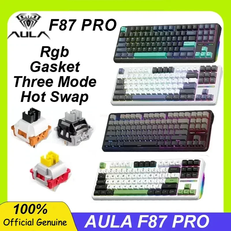 

Aula F87 Pro Mechanical Keyboard Tri Mode 2.4g Wireless /Usb/Bluetooth Keyboard 87 Key Hot Swap Gasket Rgb Pbt Gaming Keyboards