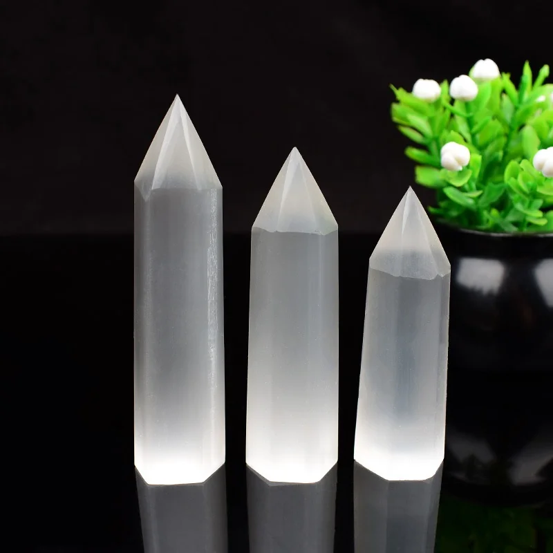 Natural Crystal Stone Selenite Stone Obelisk Point Healing Pillar Mineral Specimen Reiki Crafts Home Decor DIY Gift Souvenir