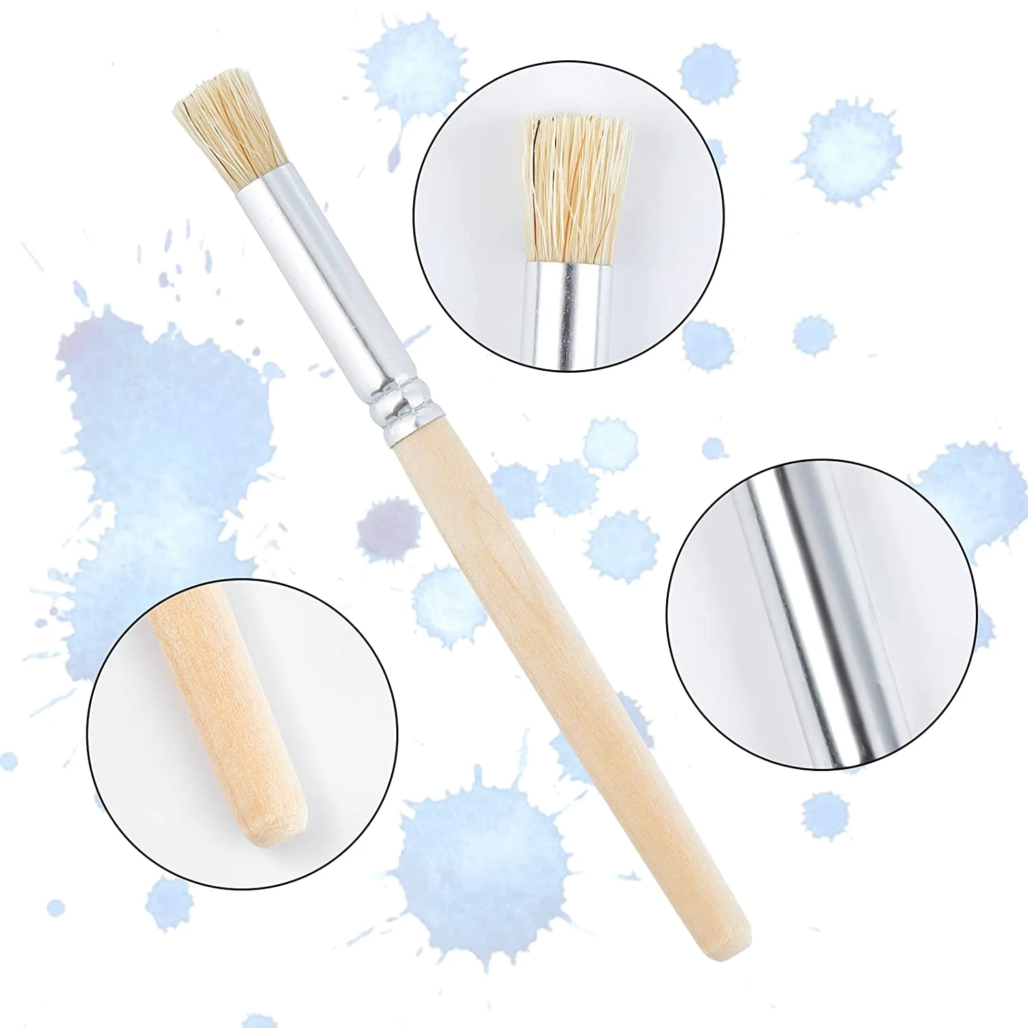 Wooden Stencil Brushes,12Pcs 3 Sizes Natural Stencil Brushes Bristle