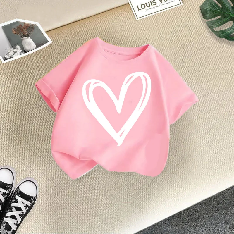Summer fashion girls short-sleeved T-shirts loose and stylish children's short-sleeved cross-border girls short-sleeved love pri
