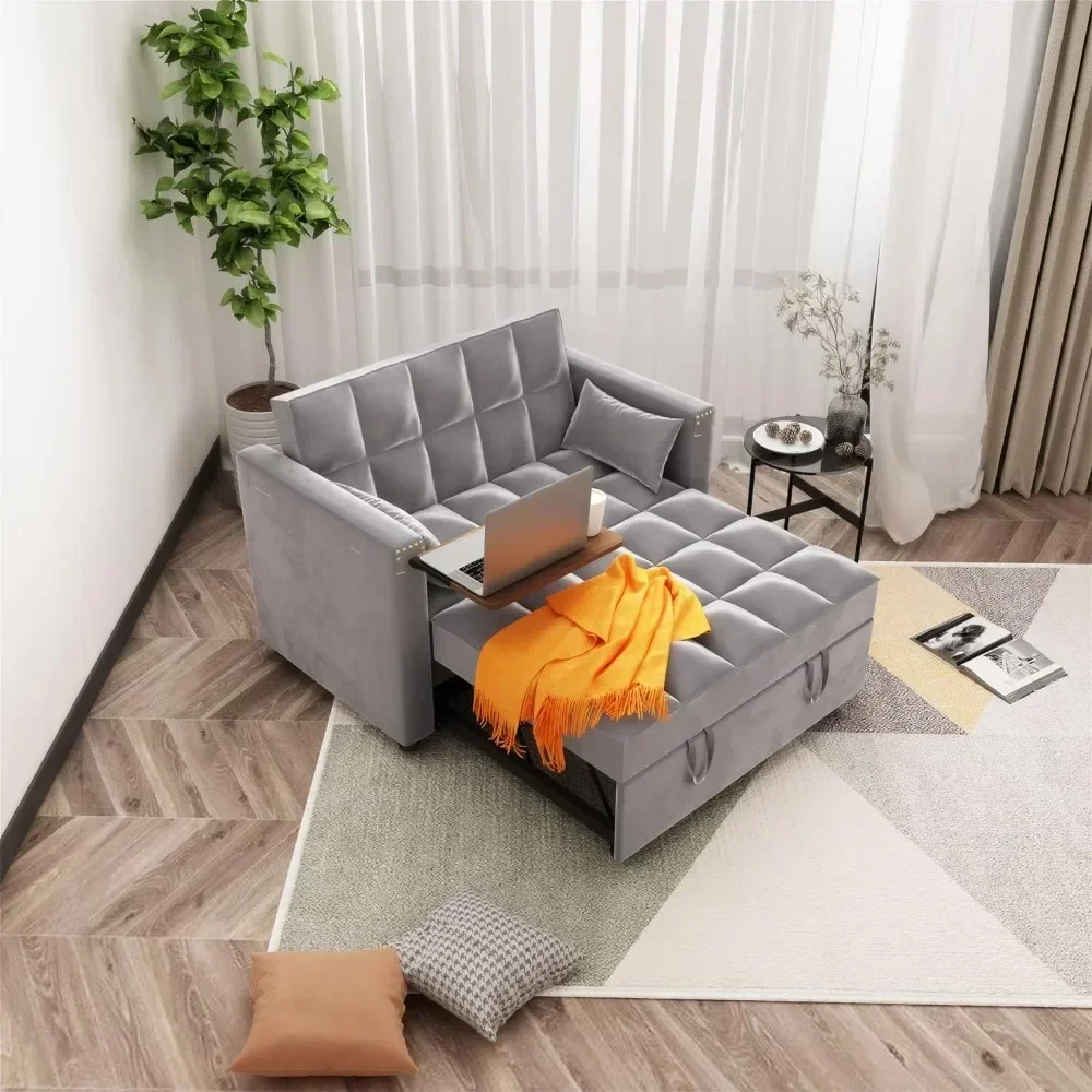 Sofa Bed, Multi-Functional Velvet Sleeper Couch Pull-Out 48''Chaise Lounge Adjustable Backrest Pillows,Small Space on Sale