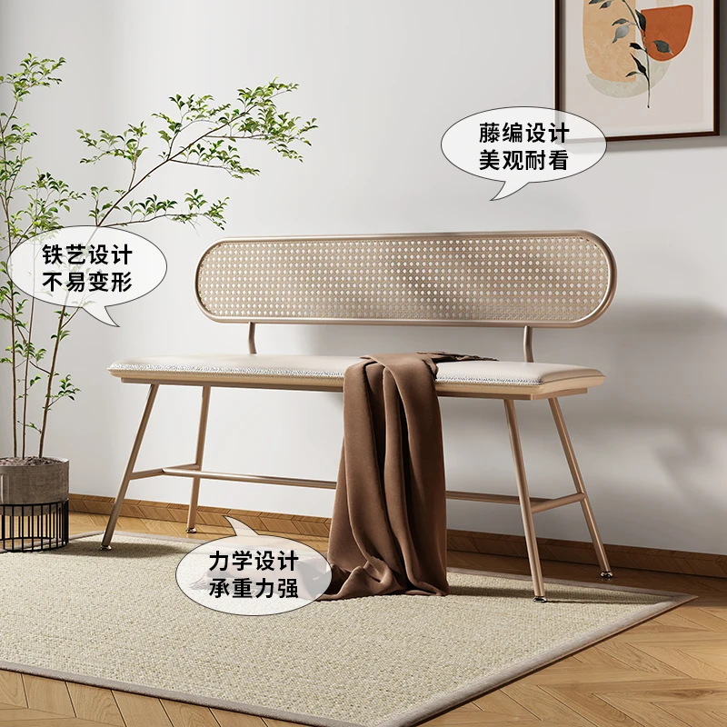 European-Style Shoe Changing Stool Light Luxury Long Stool Door Home Dining Chair Backrest Cosmetic Chair