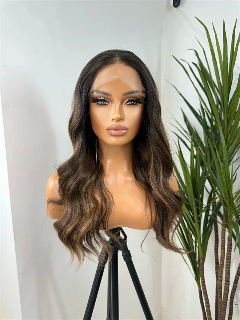 Brown Highlights Human Hair Wigs 13x4 13x6 Lace Front Wigs for Women 22 Inches Dark Highlights Lace Frontal Human Hair Wigs