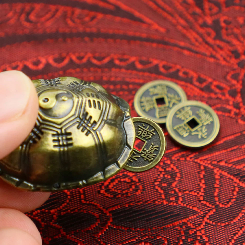 1 set Vintage Brass Turtle Shell Toy Decorative Desk Ornament Handheld Piece Dark Brown Home Office