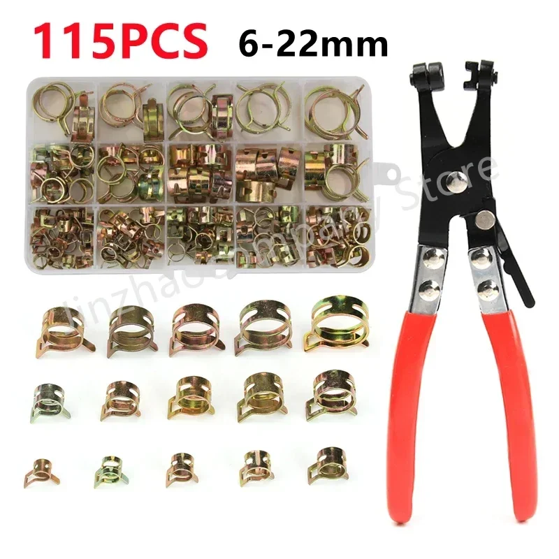 115Pcs Spring Hose Clamp Band Fuel Hose Clips Silicone Pipe Clamp 6mm-22mm or 1pc Clamp Plier (According to the size you choose)