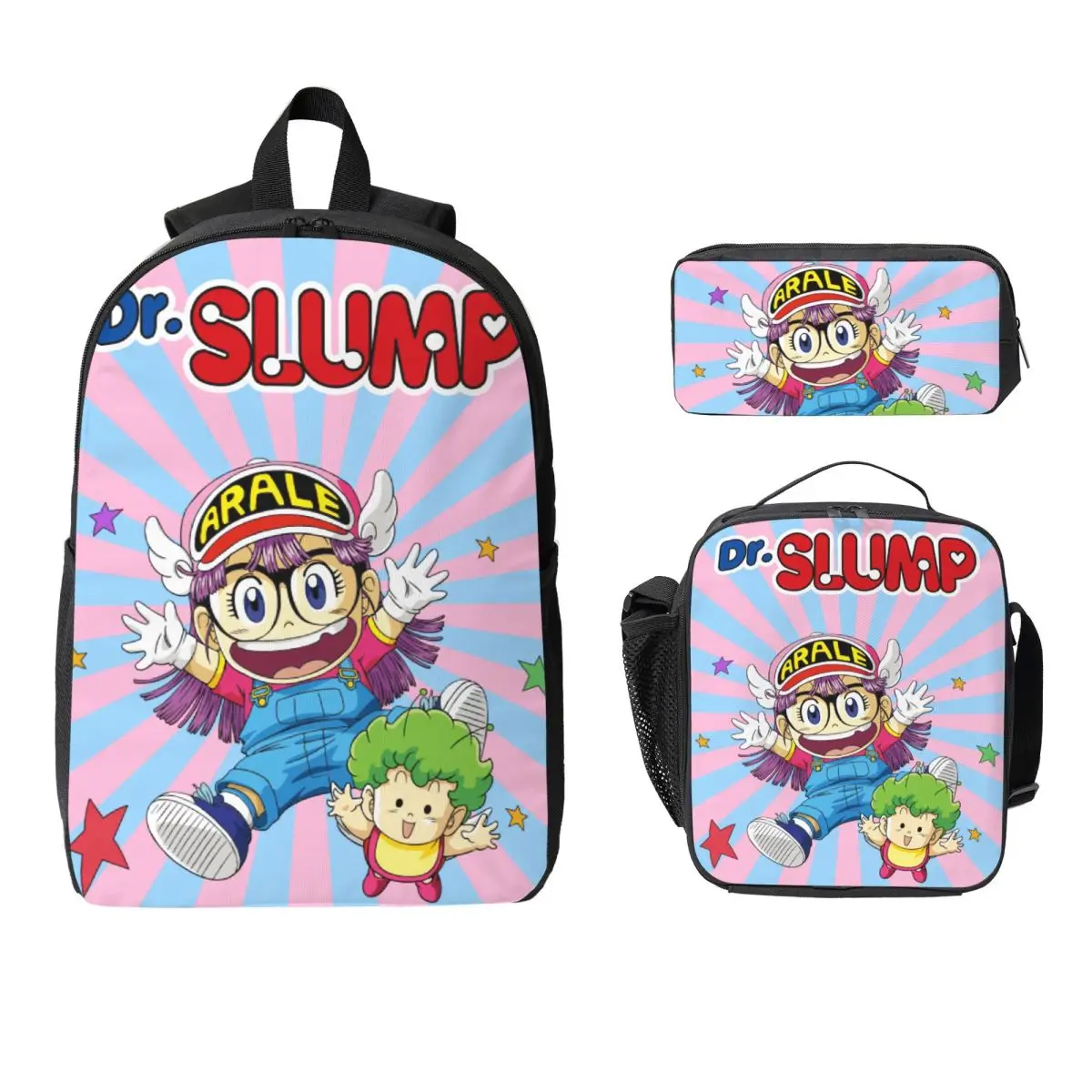 

Милый рюкзак Dr.Slump Robot Girl Arale Hoyoyo, студенческий рюкзак для мальчиков и девочек, школьная сумка, 3 шт., изолированная сумка для обеда, пенал
