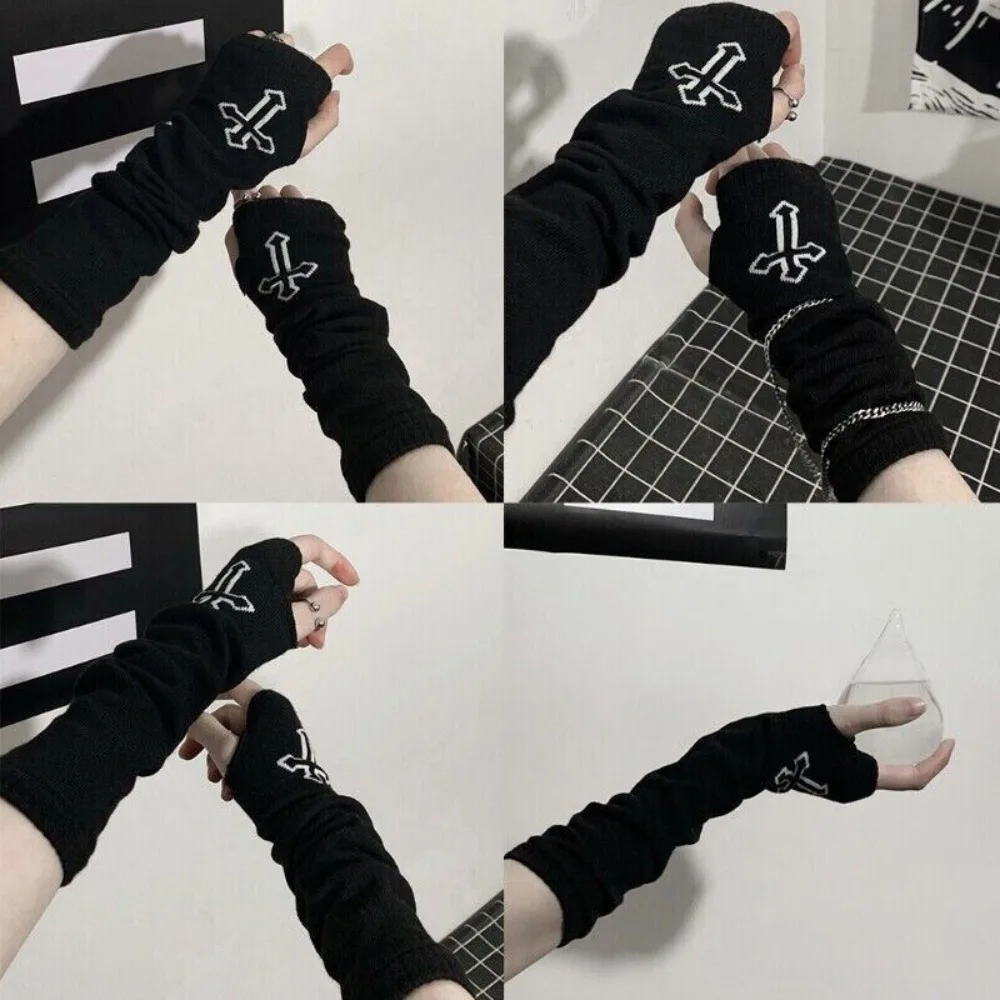 Neutral Grunge Cross Gloves New、 Punk Black Ninja Sleeve Rock Fingerless Gloves Four Seasons