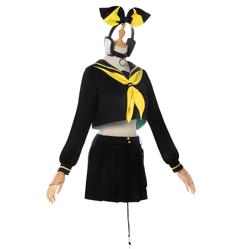 Anime Vocaloid Miku Cosplay Costume Sister Rin Brother Len Halloween Party Uniform Yellow Wigs Christmas Gifts Tops+Skirt