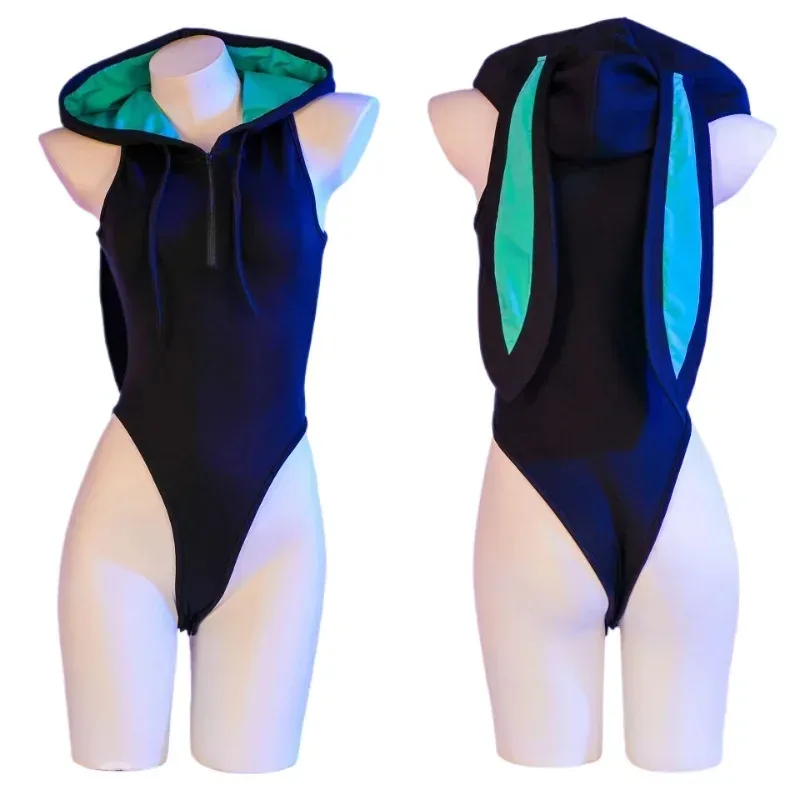 Anime japonés lindo conejo oreja Sudadera con capucha mono conejito ajustado niñas trajes de juego de rol ropa interior disfraz de Halloween 2025 ty'4