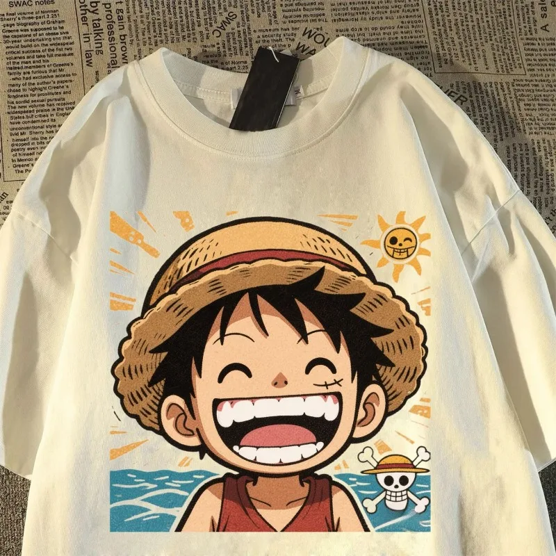 

New One Piece cute cartoon Luffy peripheral cotton boys T-shirt summer kawaii anime loose casual short-sleeved tops wholesale