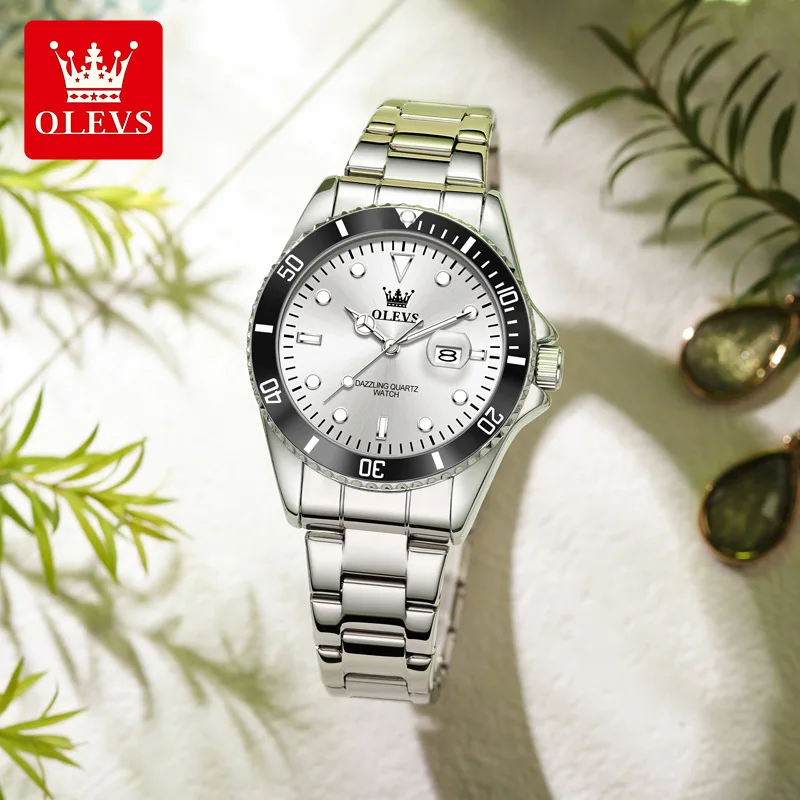 OLEVS 5885 Women's Quartz Watch Date Luminous Hands Rotating Bezel Stainless Steel Bracelet 30m Water Resistant Casual Watch