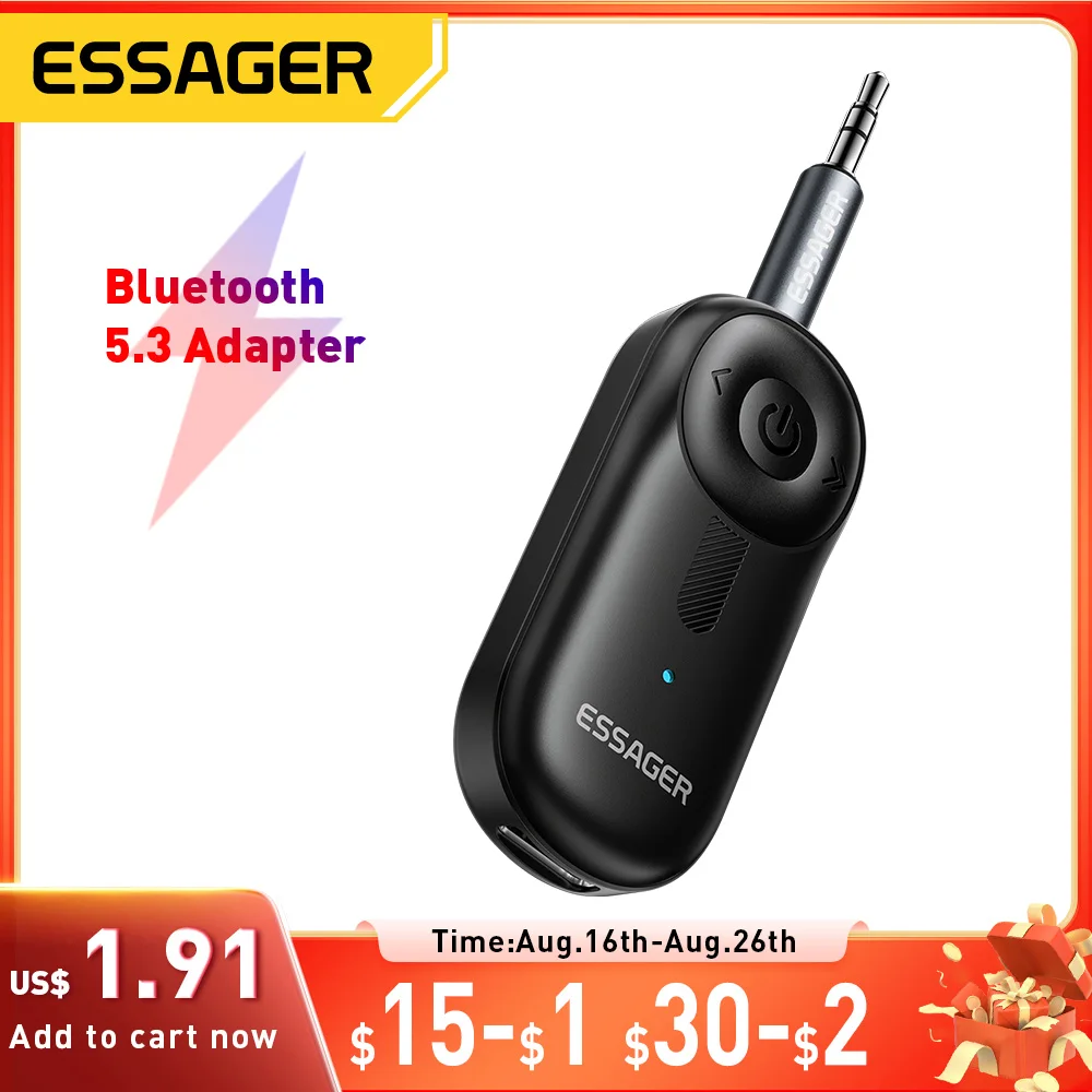Essager Bluetooth 5.3 Adapter 3,5 mm AUX-Buchsen für Audio-Musikempfänger Autolautsprecher Headset Tablet Laptop Bluetooth-Autoempfänger