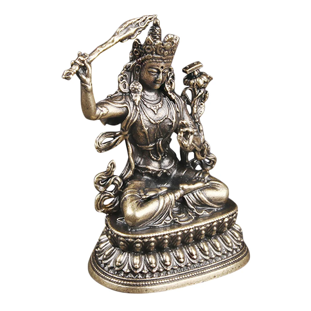 Manjushri Bodhisattva Ornaments Buddha Sculpture Statue Vintage Crafts Desktop Brass Adorn