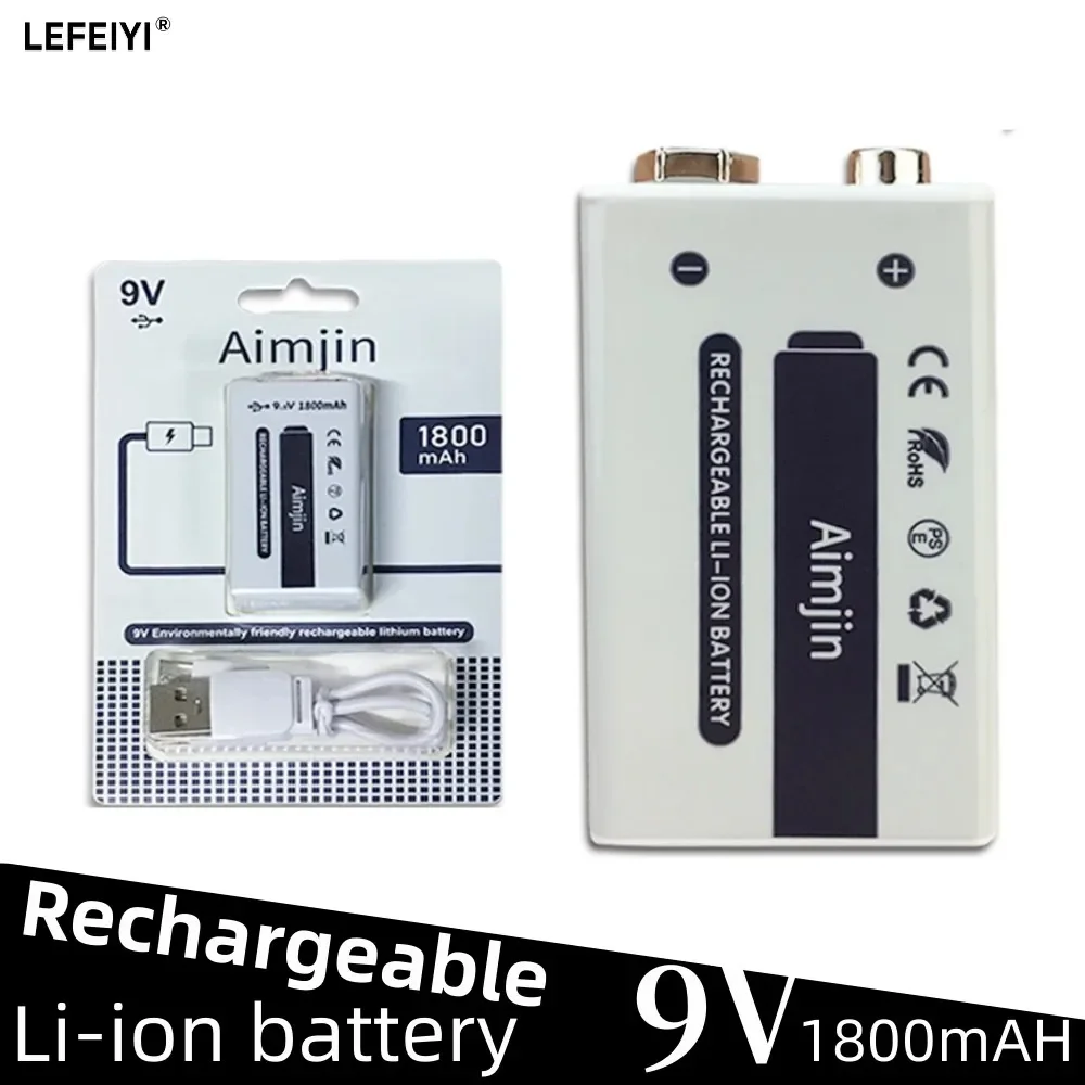 2024 9V 1800mAh li-ion Rechargeable battery Micro USB Batteries9 v lithium for Multimeter Microphone Toy Remote Control KTV use