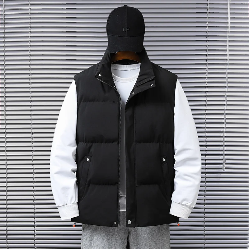 

Мужской повседневный жилет с воротником-стойкой из хлопка, модная теплая зимняя верхняя одежда, универсальный и элегантный, из полиэстера/нейлона