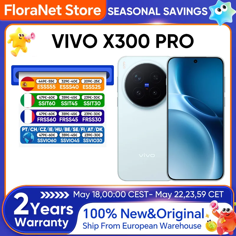 VIVO X300 Pro 5G Smartphone Dimensity 9500 6,78″ AMOLED-scherm 6510mAh 90W FlashCharge 200MP ZEISS APO Telefoto-camera NFC OTG