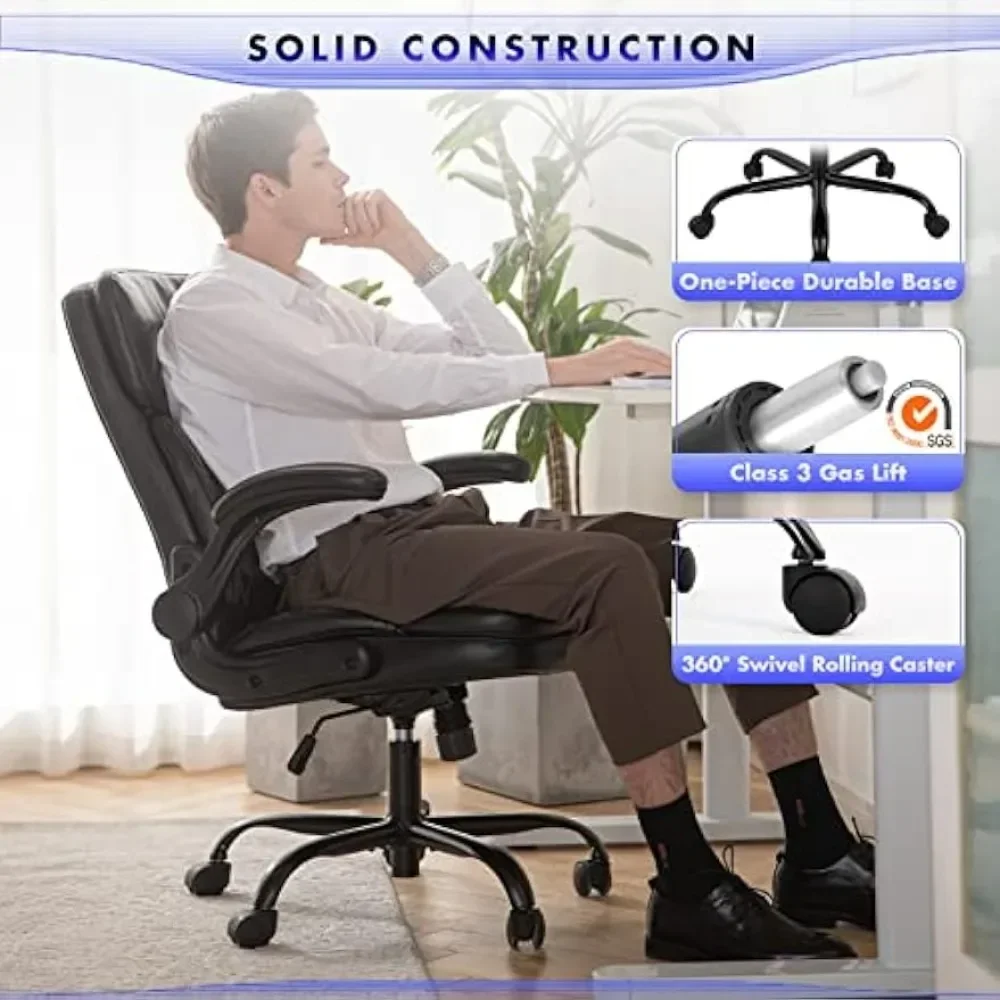 Office Chair, Executive Computer Chair, Ergonomic Home Office Chair with Padded Flip-up Arm, Adjustable Height and Tilt, Thick