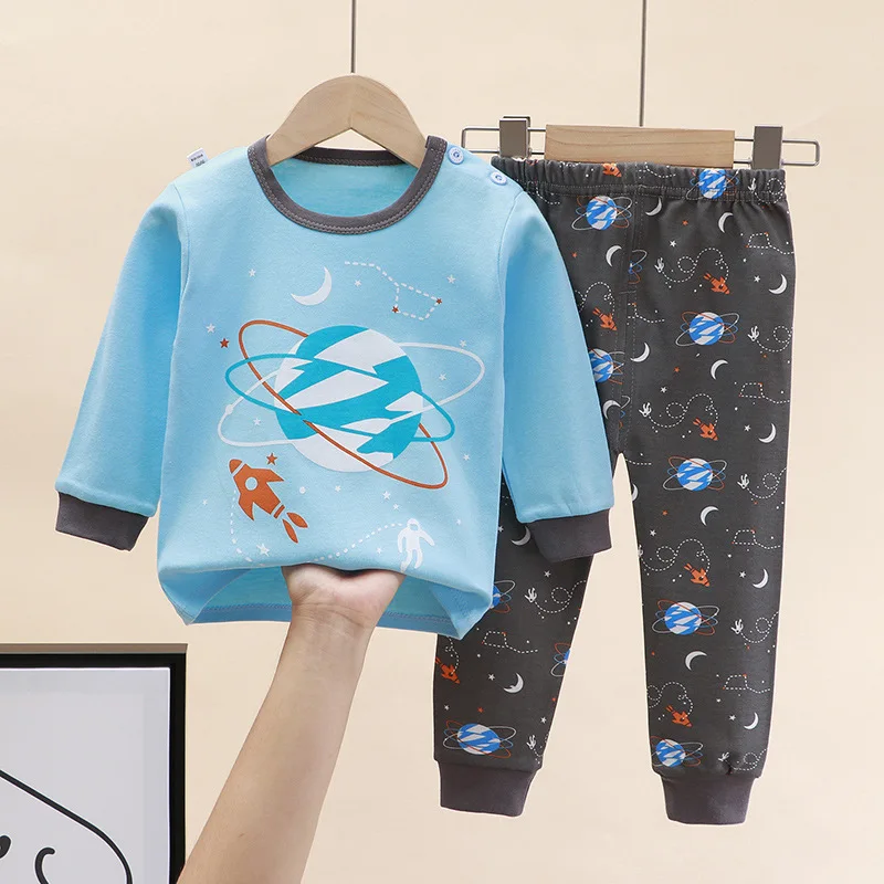 2023 New Spring Autumn Children\'s Cotton Underwear Set Home Boys Clothes Long Pants Girls Pajamas Two-Piece Set