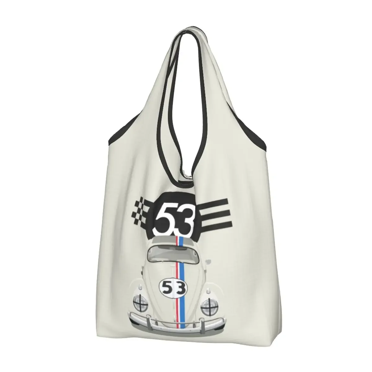 

Custom Classic Racing Car Herbie Grocery Tote Shopping Bag Women Kawaii Shoulder Shopper Bag Large Capacity Handbag