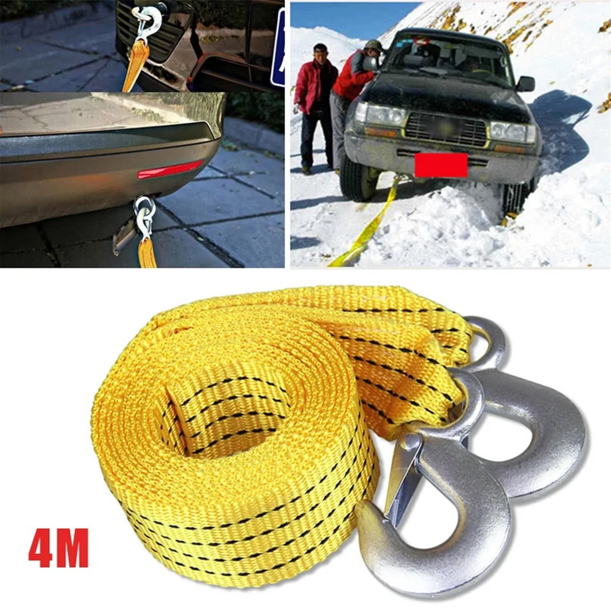 1 Pcs Car Tow Cable Heavy Duty Trailer Rope Towing Pull Rope Strap Hooks Van Road Recovery Nylon Rope