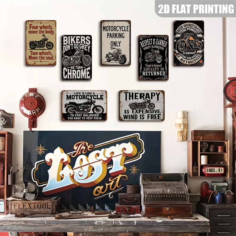 2D Flat Vintage Motorcycle Aluminum Metal Sign with Inspirational Quotes, Wall Decor for Motorcycle Shop