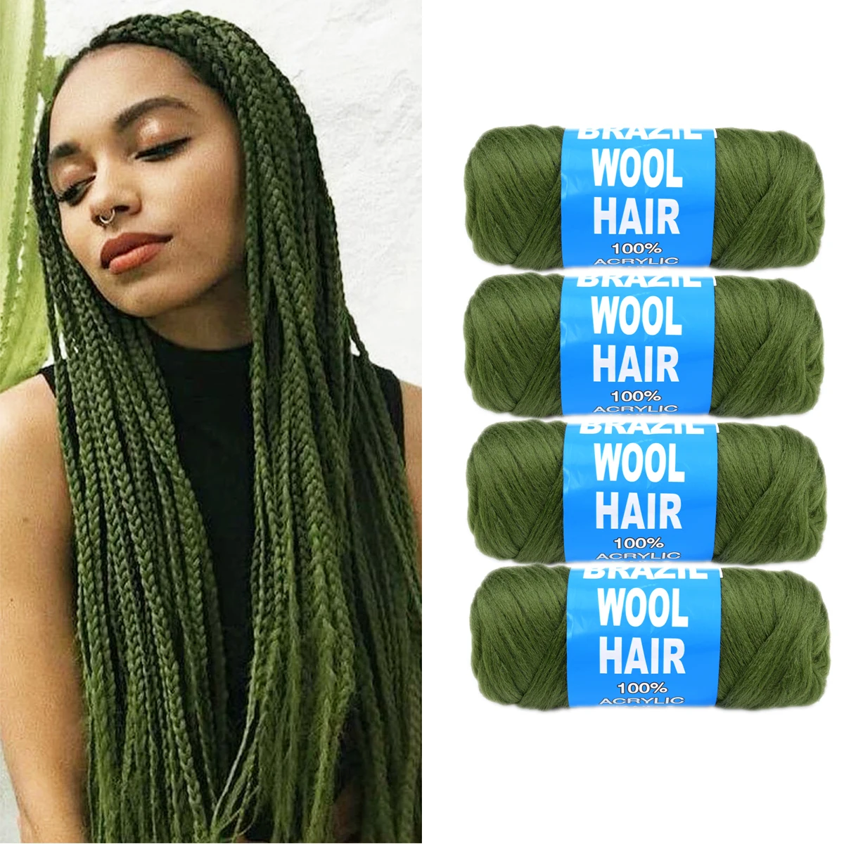 Schwarzes brasilianisches Woll-Acrylgarn für afrikanische synthetische Haarverlängerungen zum Häkeln, Jumbo-Zöpfe, Twist-Wraps, 70 g/Rolle – Detail 10