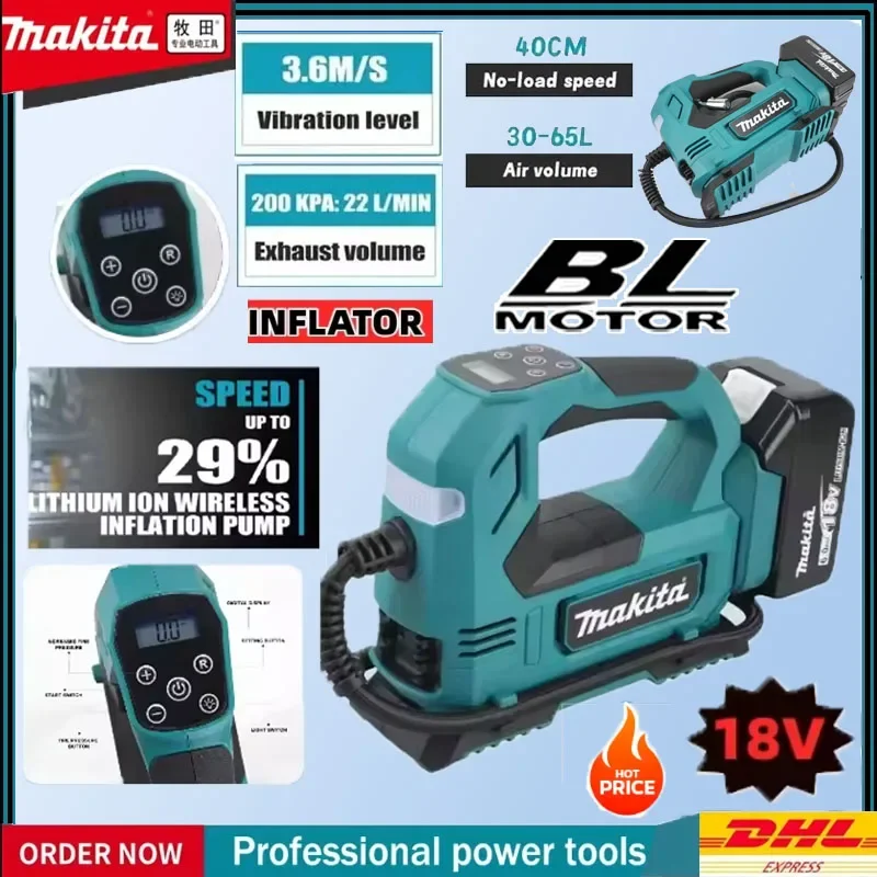 

Makita Cordless Electric Air Pump Portable Automatic Handheld Tire Inflator for Car 18V Battery Powered Air Compressor
