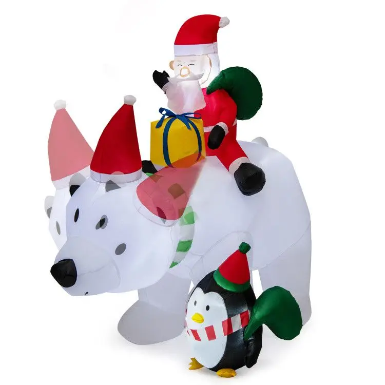7 Feet Inflatable Santa Claus Riding Bear with Penguin Gift Bags and Box