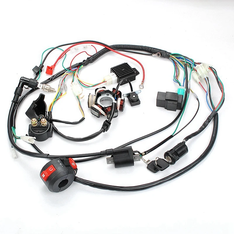 Motorcycle ATV Quad Pit Bike Buggy Go Kart Full Complete Electrics Wiring Harness CDI STATOR 6 Coil For 50-125CC