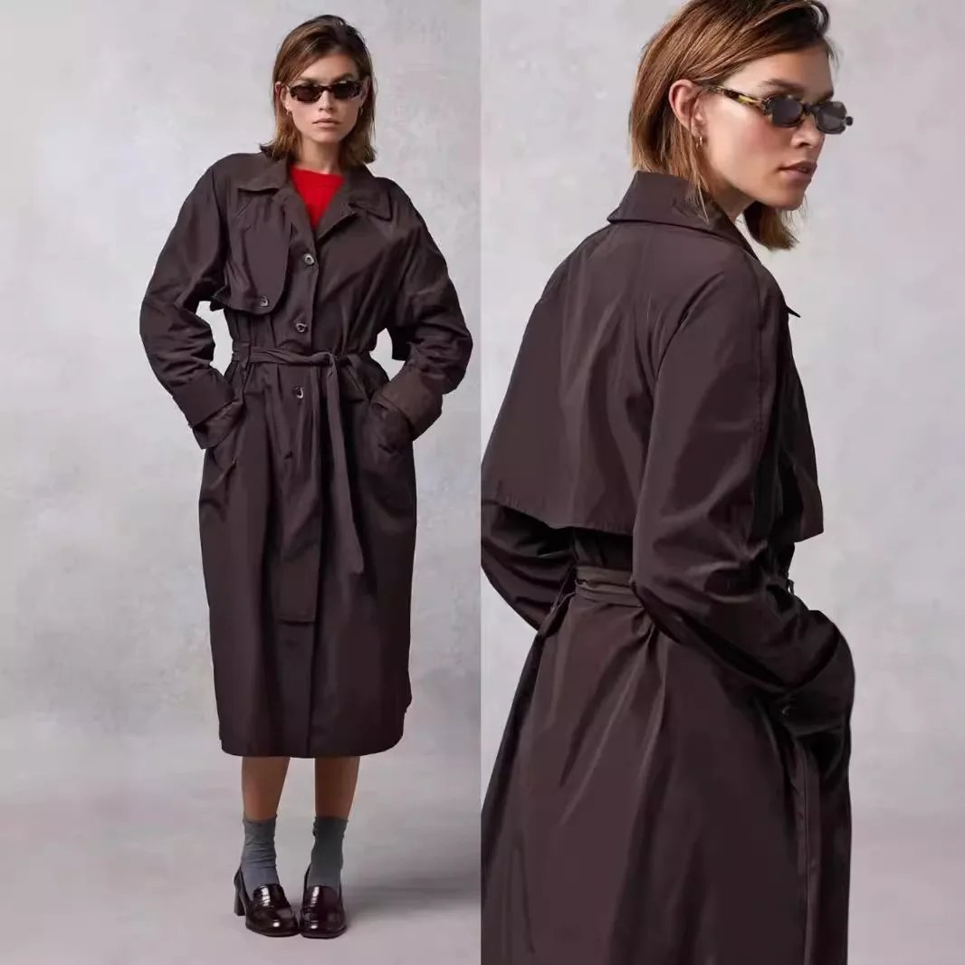 

Свободная удлиненная ветровка с поясом из легкого скользящего материала, осенняя новинка, в корейском стиле, повседневная, свободного кроя, удлиненная