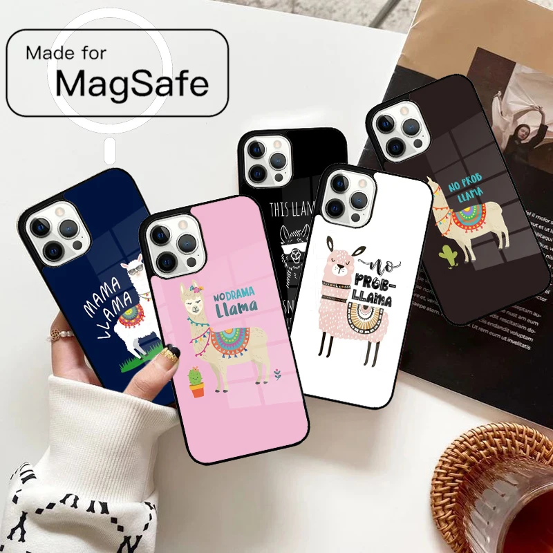 No Drama Llama No Prob-llama Alpaca Magnetic Phone Case For iPhone 17 Air 16e 12 13 14 15 Pro Max Magsafe Wireless Cover