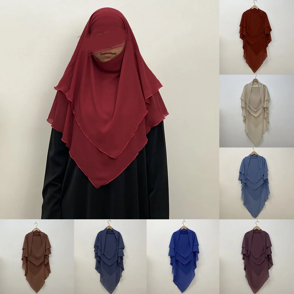 

Khimar Two Layer Chiffon Double Layers High Quality Muslim Modest Fashion Prayer Long Hijab Wholesale Islamic Clothing Ramadan